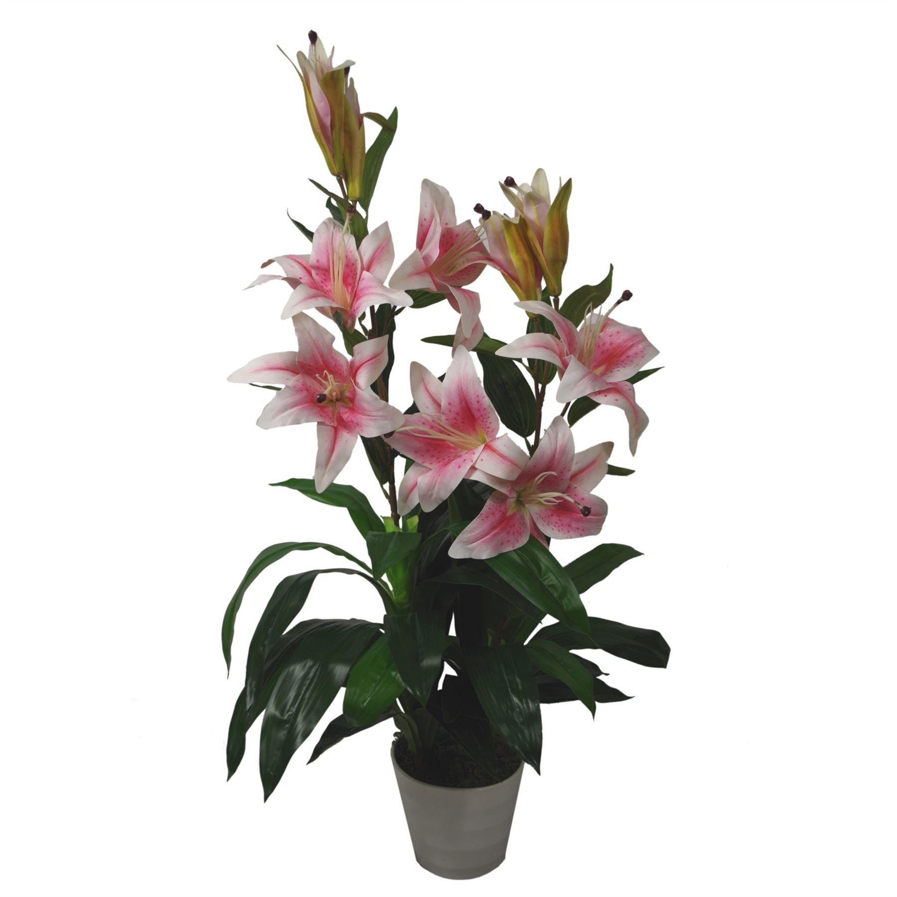 Artificial Lily Plant Stargazer Style 90cm Pink White Pot-0