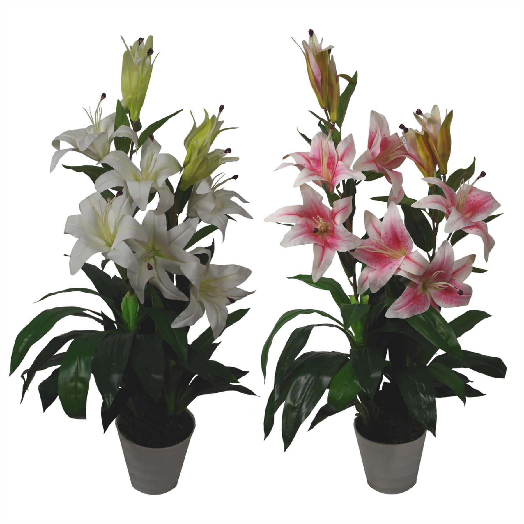 Artificial Lily Plant Stargazer Style 90cm Pink White Pot-3
