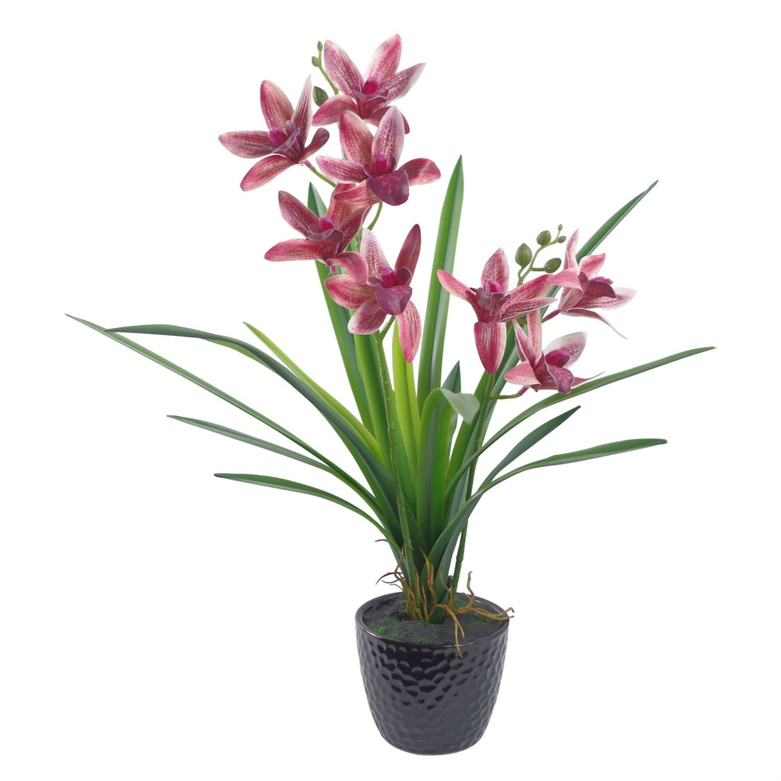 Artificial Flowers Orchid Black Ceramic Planter Dark Pink 50cm-1
