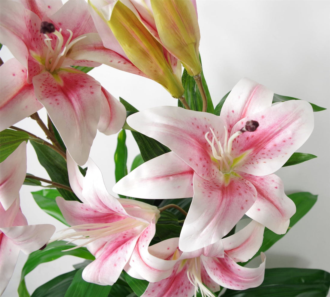 Artificial Lily Plant Stargazer Style 90cm Pink White Pot-1