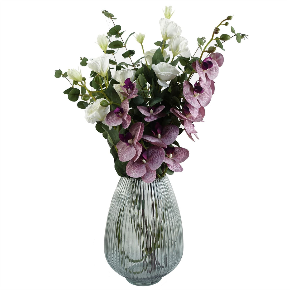 Leaf 70cm Grey Glass Vase Artificial Orchids and Roses-0