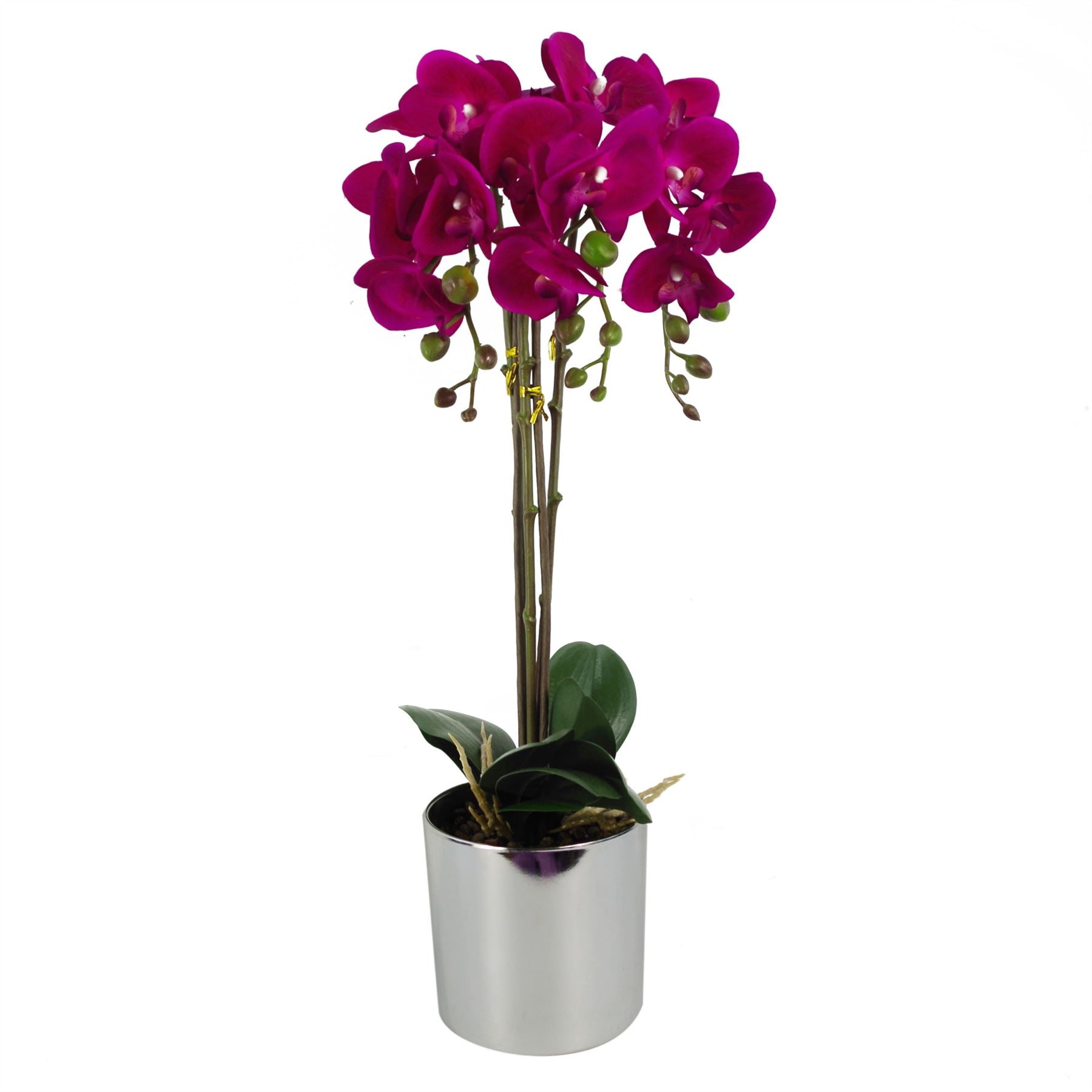 Artificial Orchid Large Dark Pink Silver 52cm-0