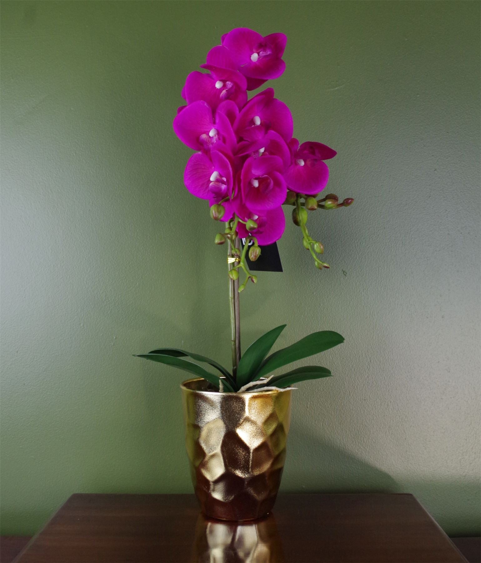 Pink Artificial Orchid Plant Gold Pot 54cm-0