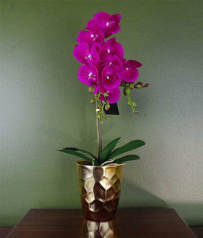 Pink Artificial Orchid Plant Gold Pot 54cm-0