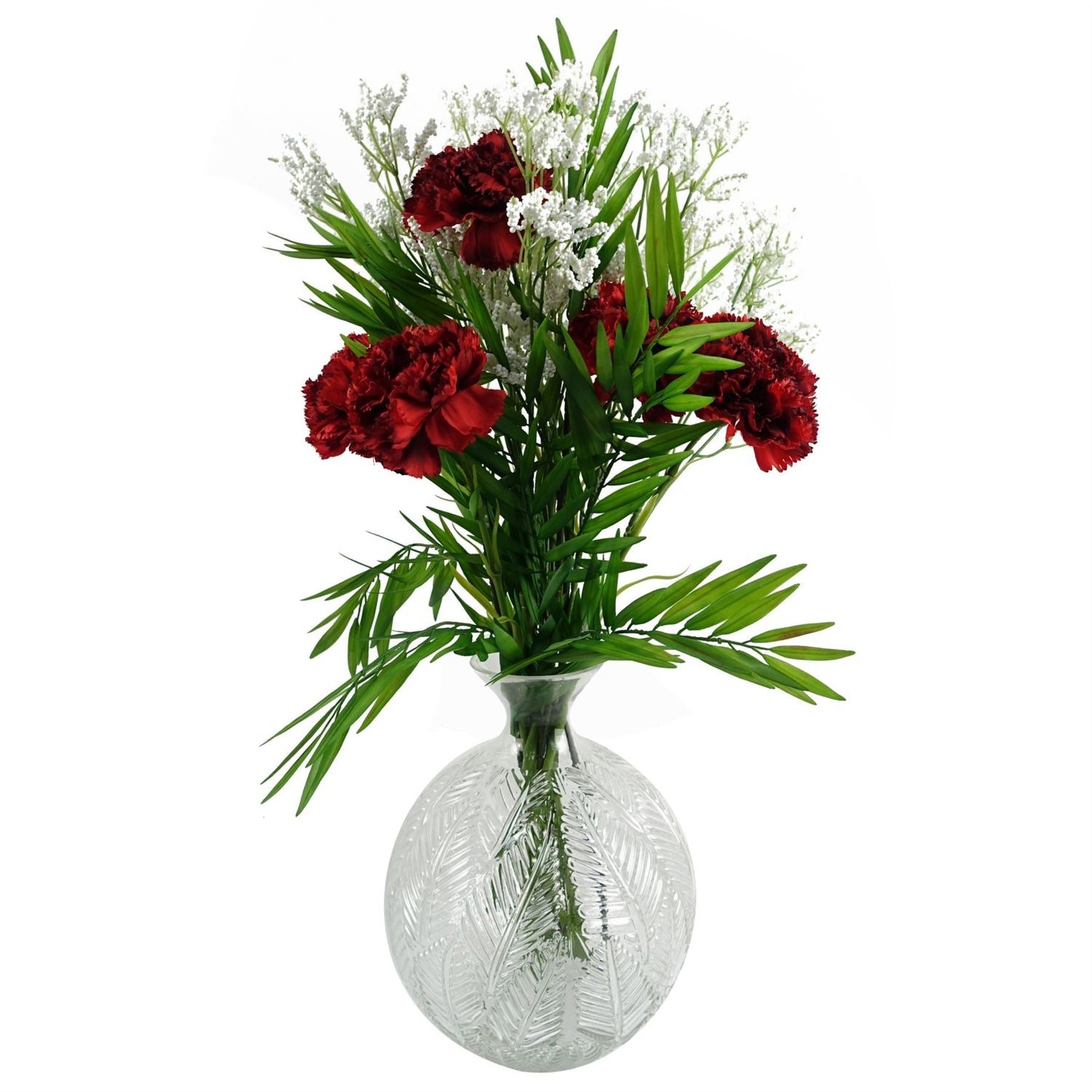 Leaf 65cm Red Carnations Glass Ball Vase-0