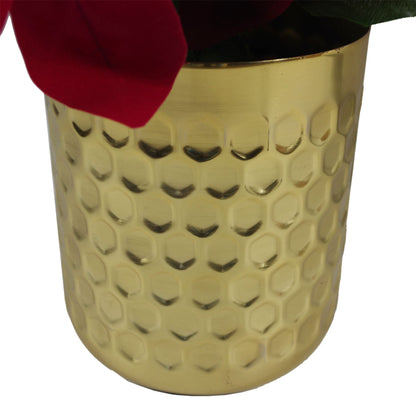 Artificial Christmas Red Poinsettia 40cm Gold Honeycomb Metal Planter-4