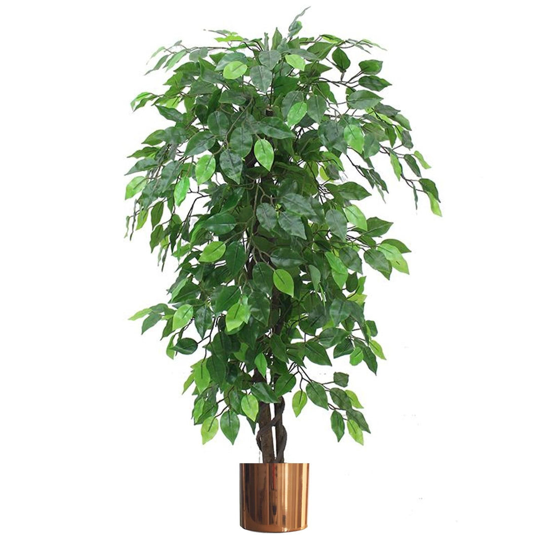Artificial Ficus Tree Plant Green Bushy Ficus 120cm Copper Metal Planter-0