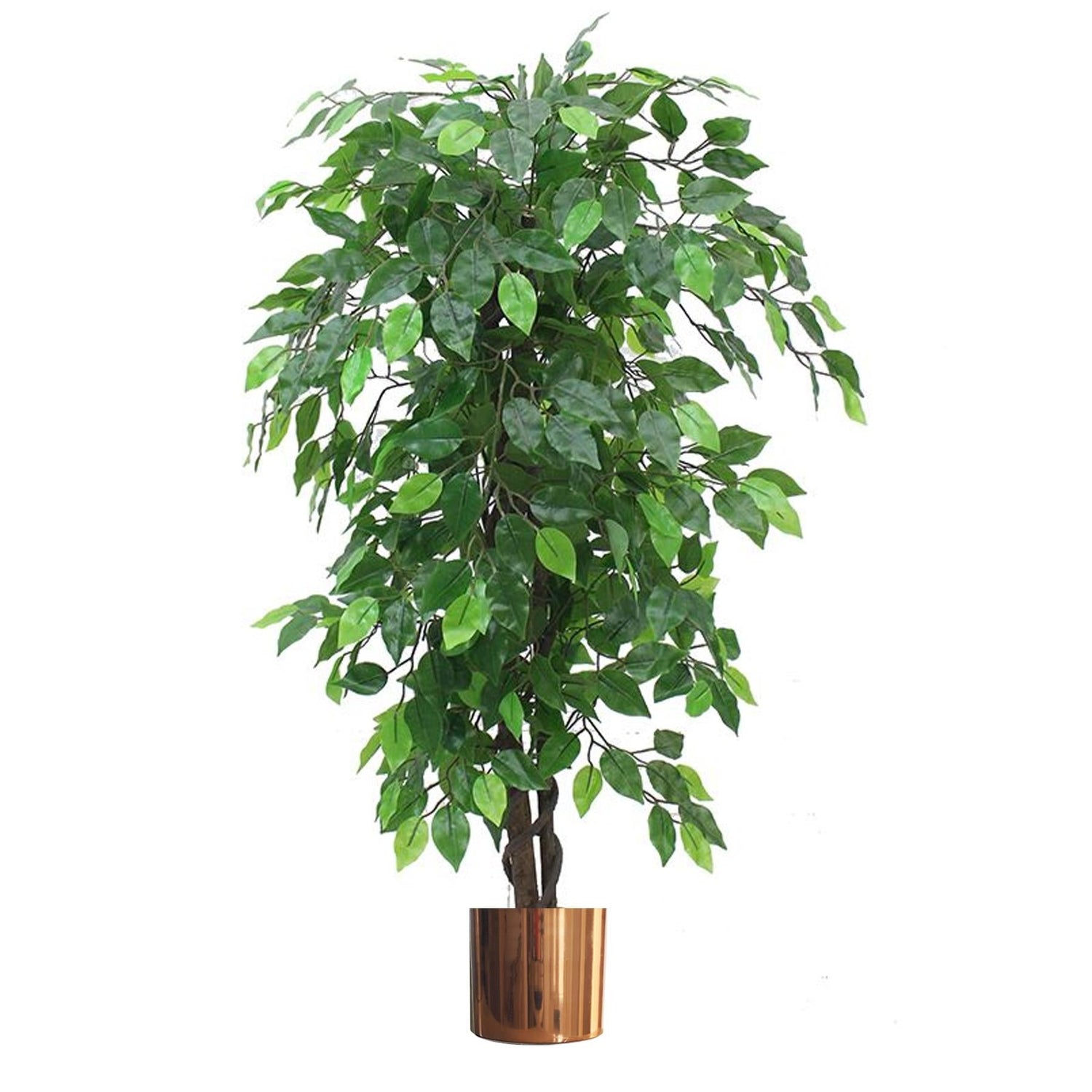 Artificial Ficus Tree Plant Green Bushy Ficus 120cm Copper Metal Planter-0