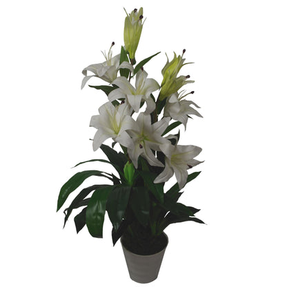 Artificial Lily Plant Stargazer Style 90cm Pink White Pot-4