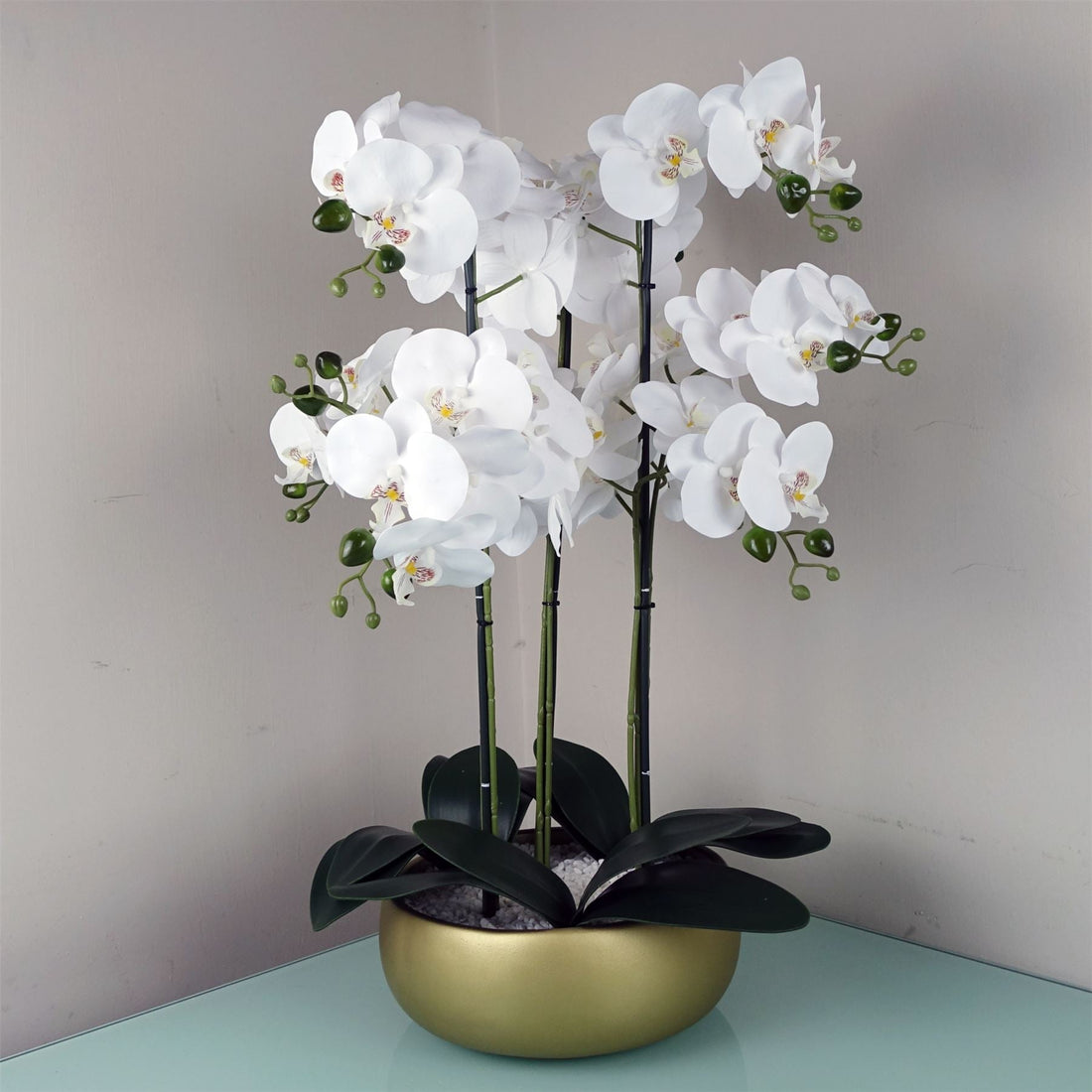 Orchid Artificial White Gold Ceramic Planter Botanik-0