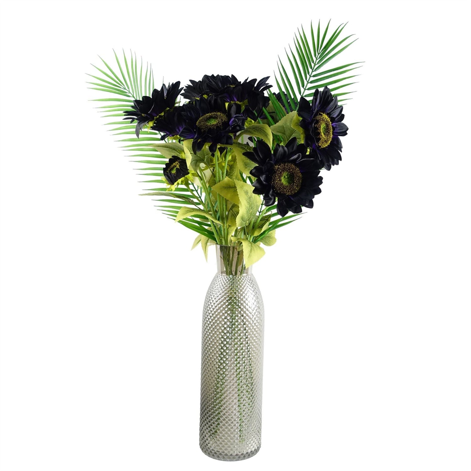 Leaf 100cm Purple Artificial Sunflower Arrangement Glass Vase-0