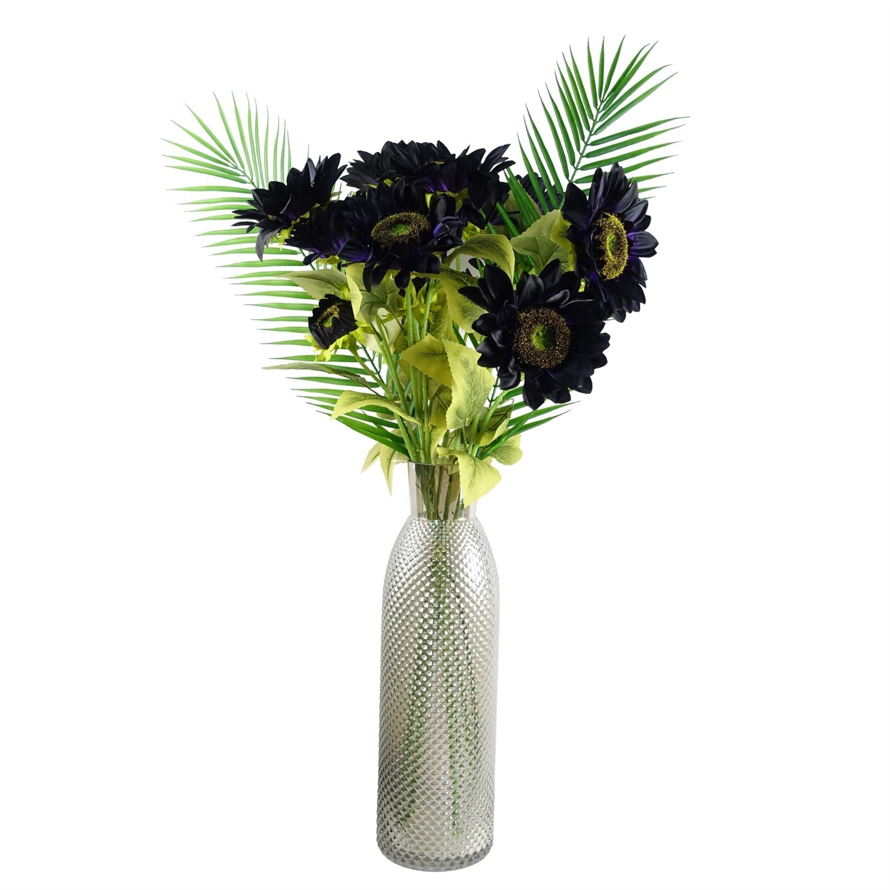 Leaf 100cm Purple Artificial Sunflower Arrangement Glass Vase-0