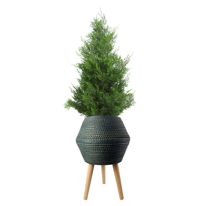 Grey Planter with Stand | Blue Grey Planter | Everlasting Greenery Co.