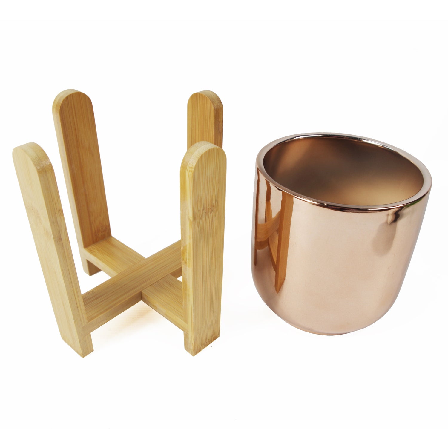 Planter with Bamboo Stand | Gold Planter | Everlasting Greenery Co.