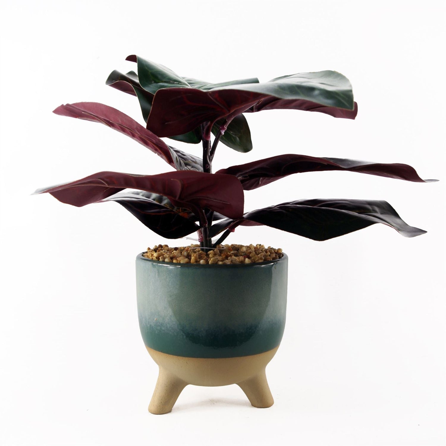 Artificial Ficus Plant Teal Blue Green Ceramic Planter-0