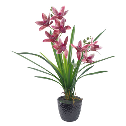 Artificial Flowers Orchid Black Ceramic Planter Dark Pink 50cm-1