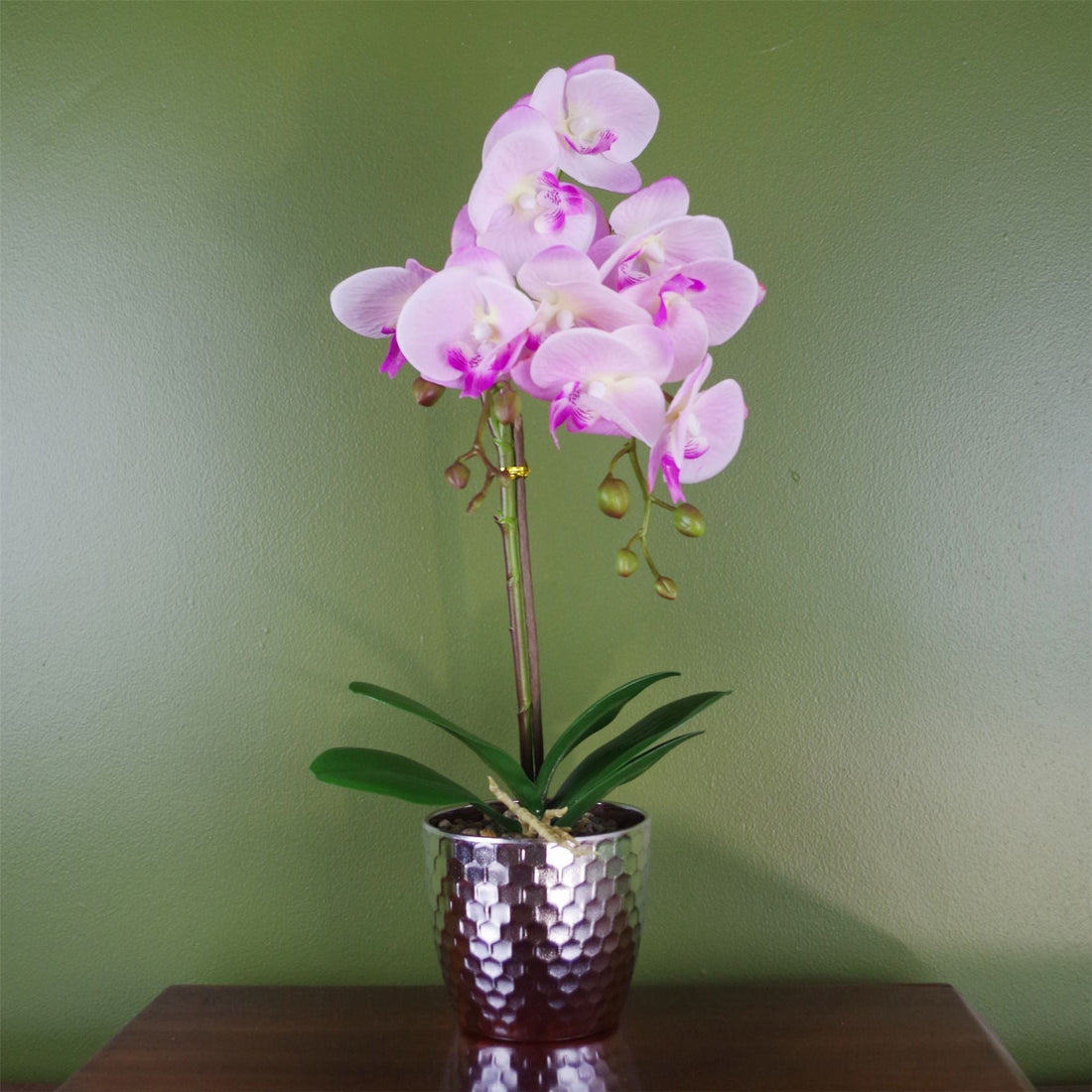 Pink Orchid Artificial Silver Pot 50cm Real Touch-0